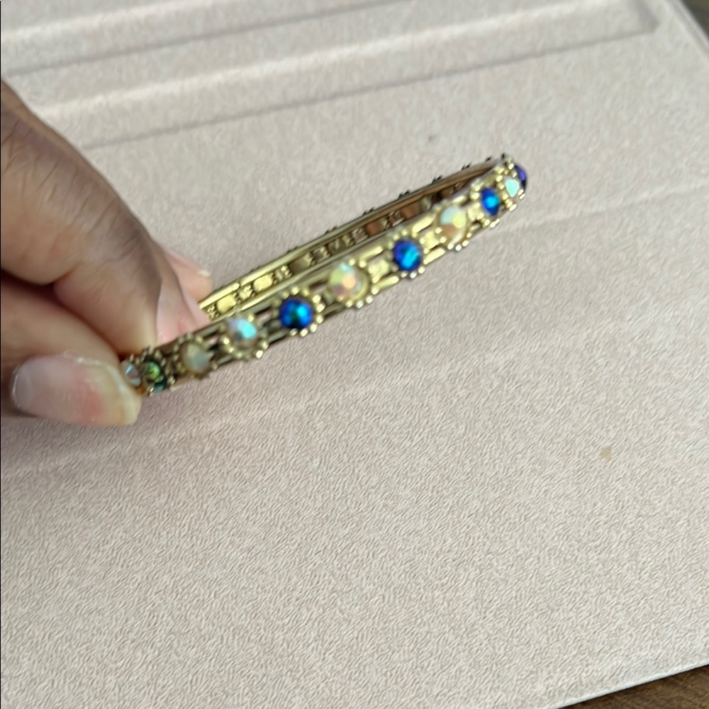 Gold Bangle with Blue and White Stones
